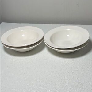 New Essentials Home White Rimmed Soup Bowls Porcelain Set 4
